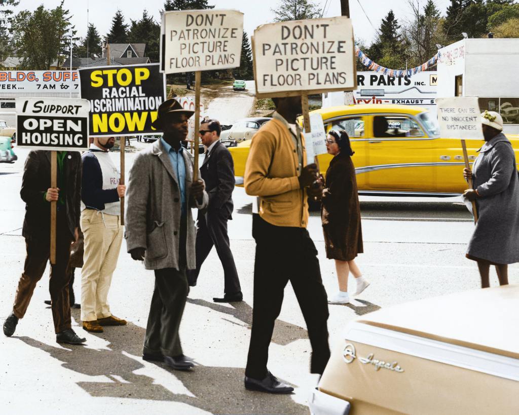 Civil Rights demonstration in front of Picture Floor Plans Inc. located in Seattle, Washington, May 4th, 1964.