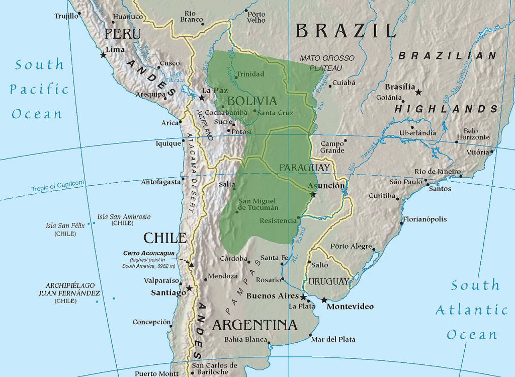 Very approximate location of the Gran Chaco (Underlying map taken from the CIA World Factbook)
