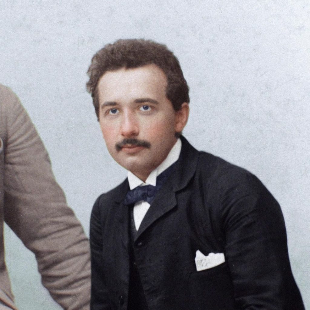 Color Photograph of Albert Einstein in a suit at the age of 24 in Switzerland in 1903 (1900s)