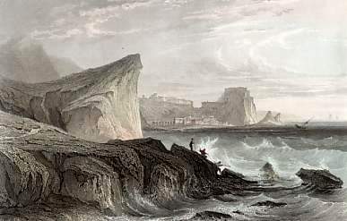 An 1840 steel engraving of the Strait of Messina by A. H. Payne