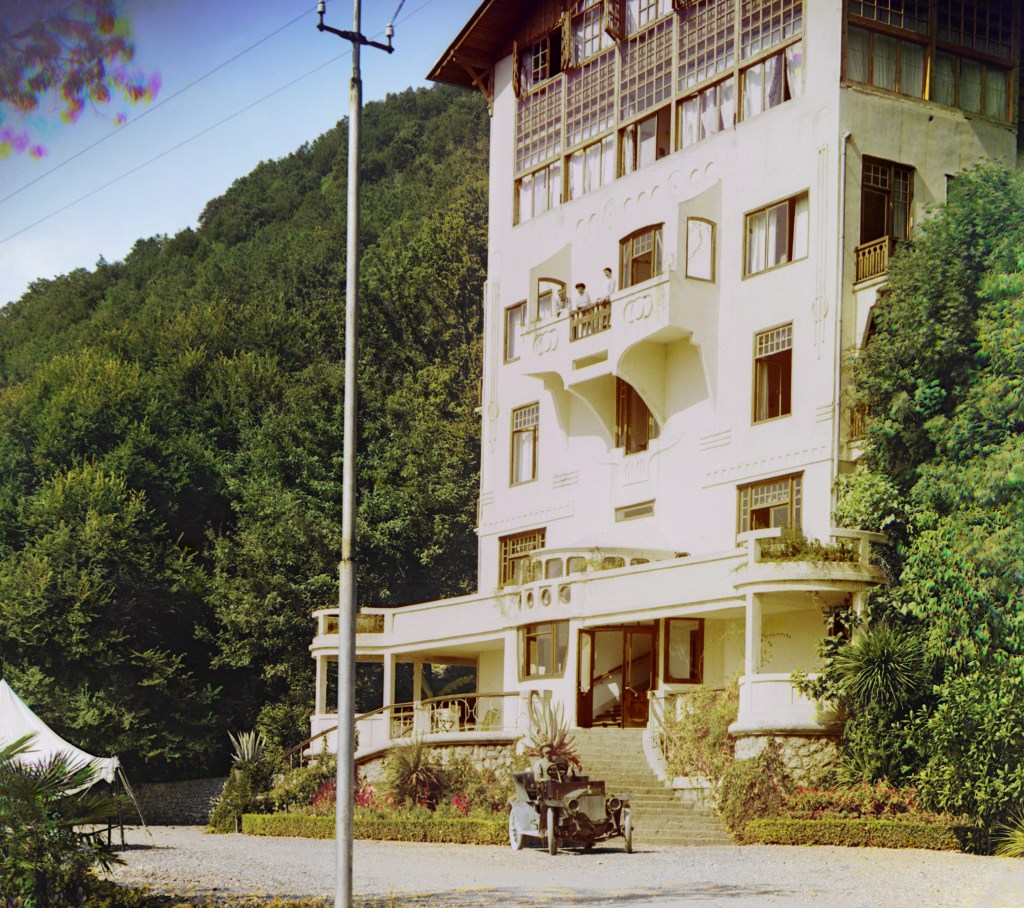 Color photo of a hotel in Gagra