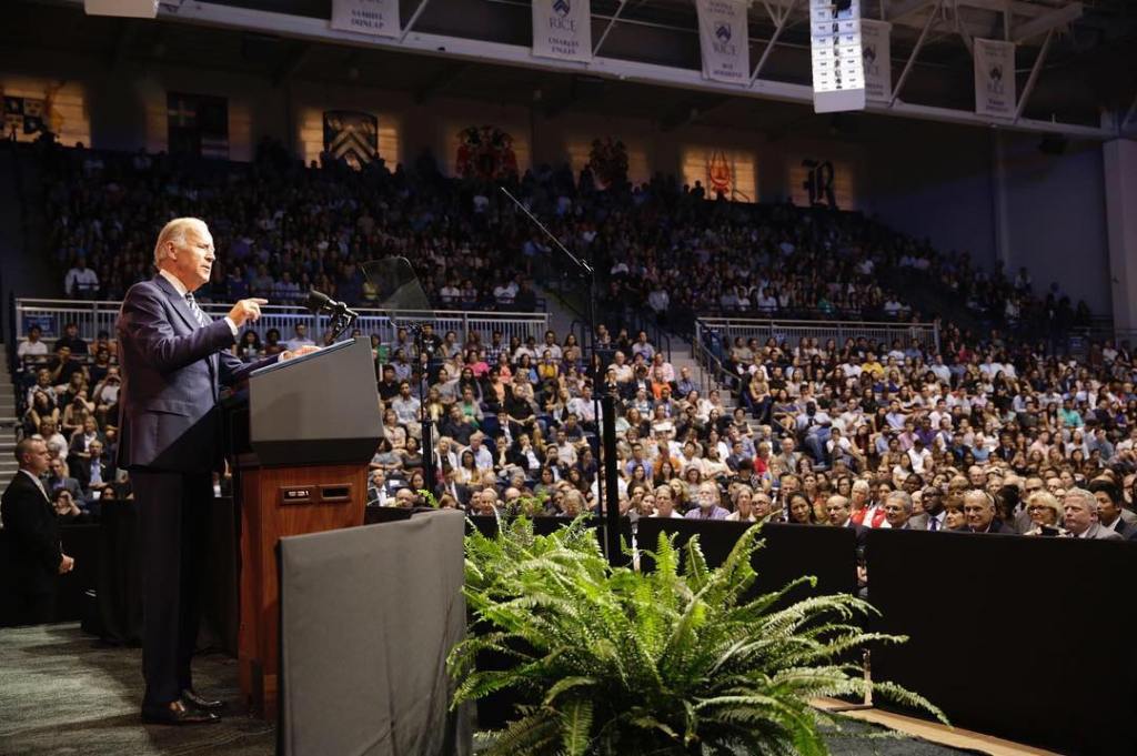 Joe Biden speaking about Cancer Moonshot at Rice University in 2016