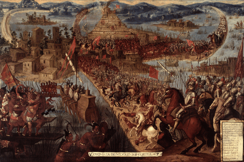 The 16th Century fall of Tenochtitlan depicted in a painting.