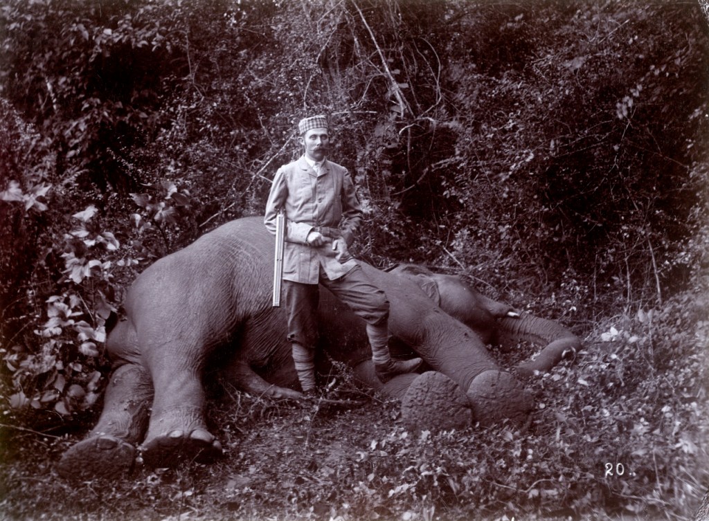 Franz Ferdinand standing over the corpse of an elephant he hunted on the 11 January 1893