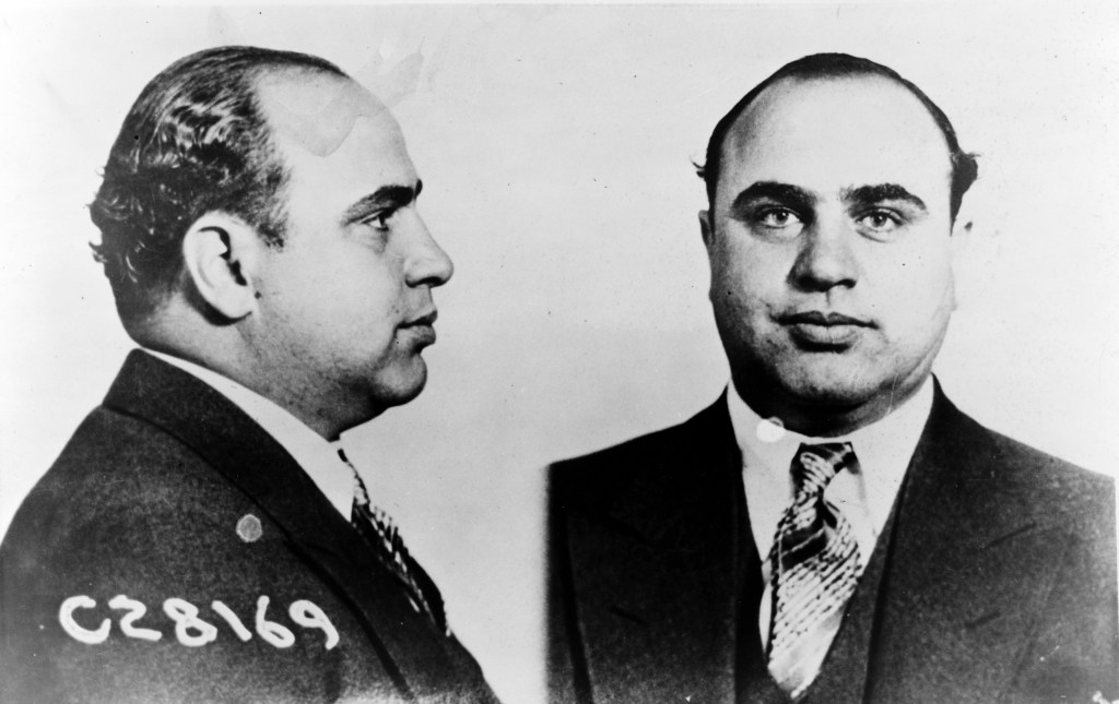 The Mugshot of American gangster Al Capone "Scarface" photographed in 1931.