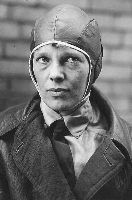 Photo of Amelia Earhart just prior to her transatlantic crossing of June 17, 1928. Earhart did not do any flying during the journey; she kept the flight log for the trip.