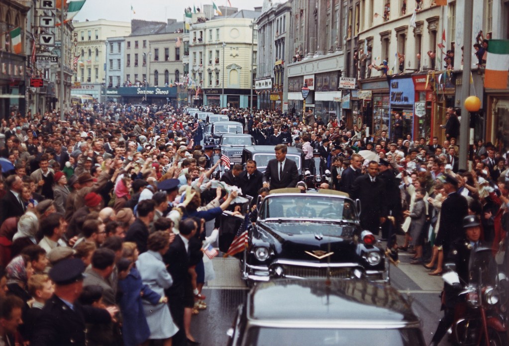 United States President John Kennedy's motorcade in Patrick Street, Cork, Ireland on 28 June 1963.
