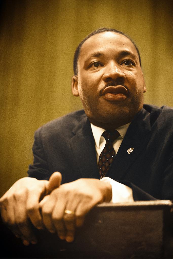 Martin Luther King press conference / [MST]." Original black and white negative by Marion S. Trikosko. Taken August 26th, 1964, Washington D.C, United States Colorized by Jordan J. Lloyd.