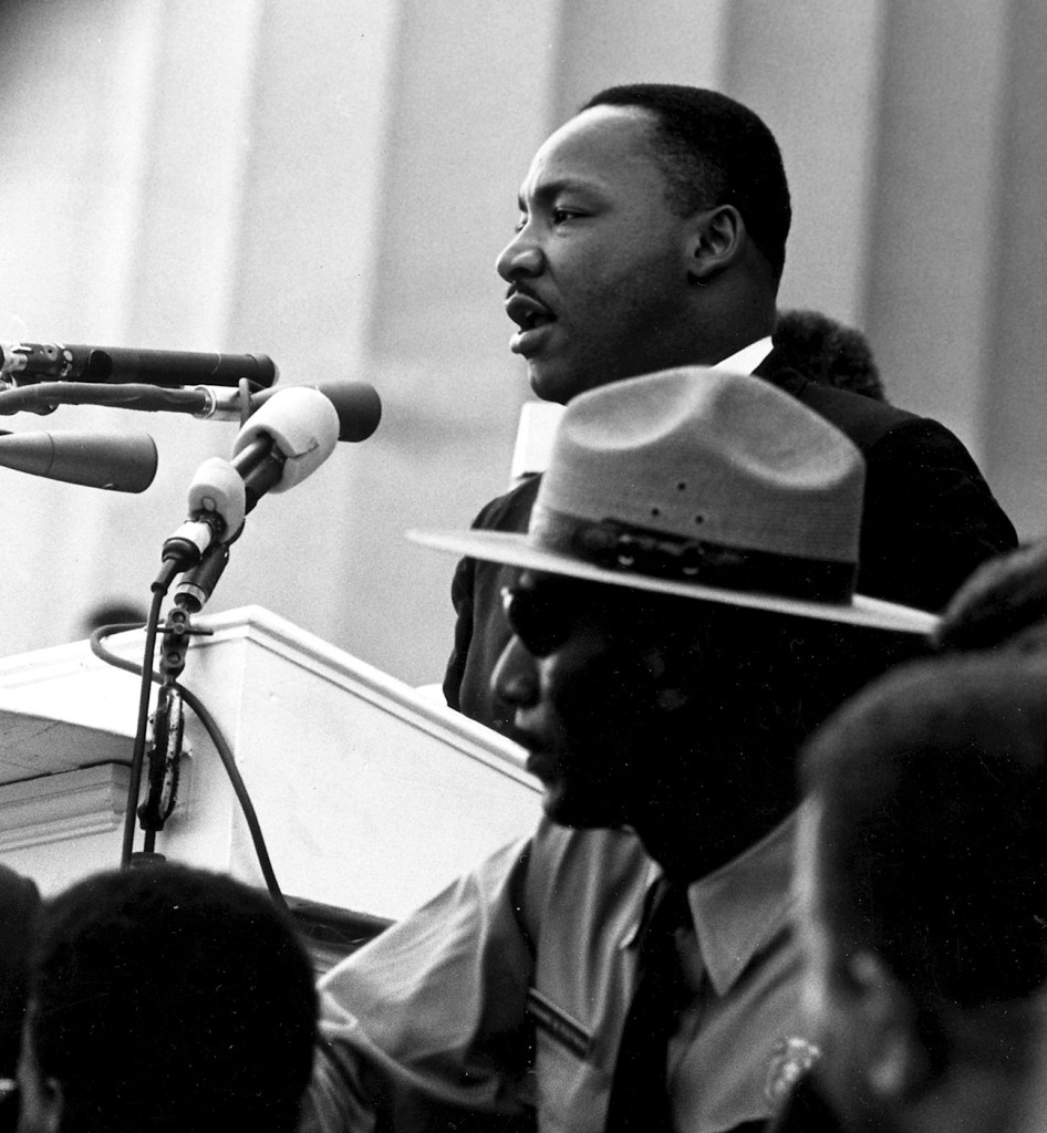 Dr. Martin Luther King giving his "I Have a Dream" speech during the March on Washington in Washington, D.C., on 28 August 1963.
