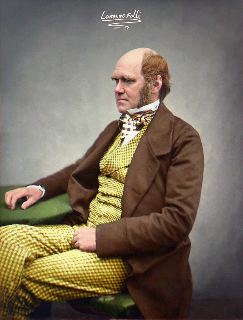 Colorized photo of English biologist Charles Darwin