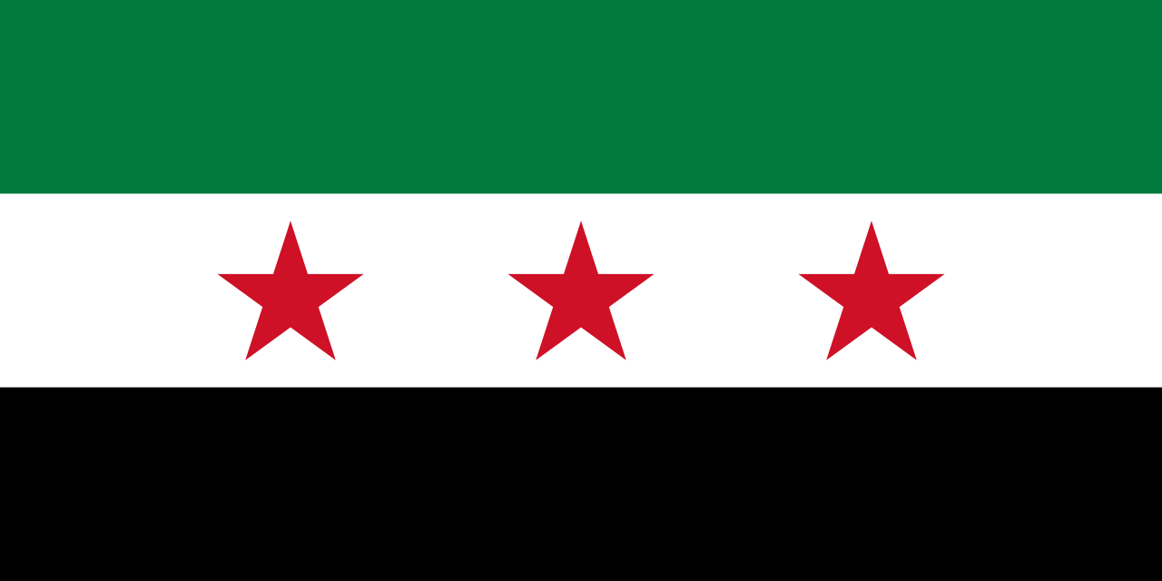 green-white-black tricolor flag with three red stars, proportion 1:2, placed horizontally in a row