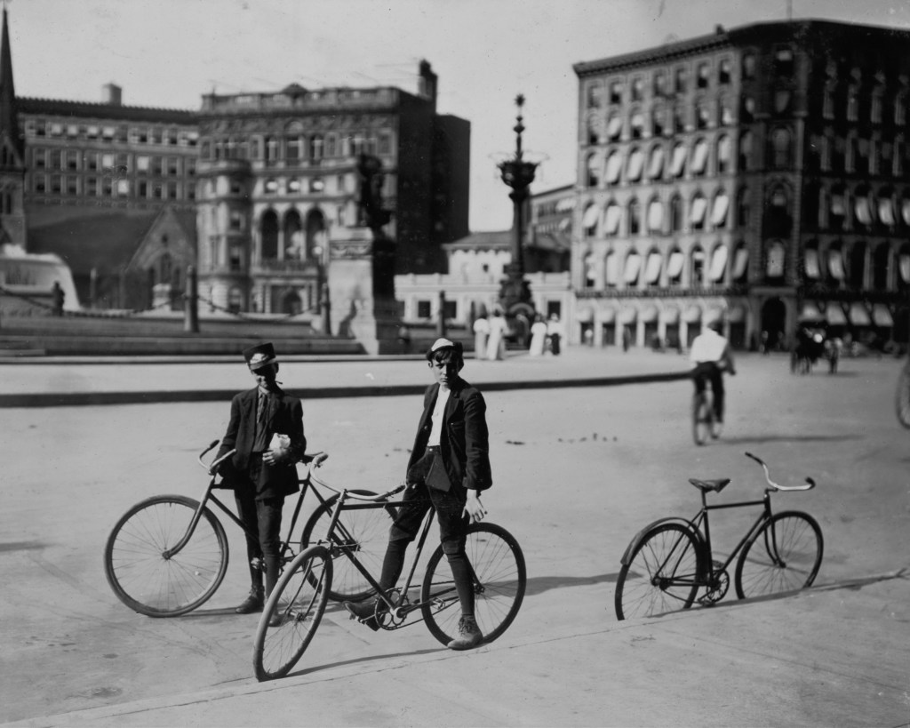 Original description: Messenger Boys, Indianapolis Western Union. Aug. 1908. Wit. E.N. Clopper. Location: Indianapolis, Indiana. National Child Labor Committee photograph taken by Lewis Hine