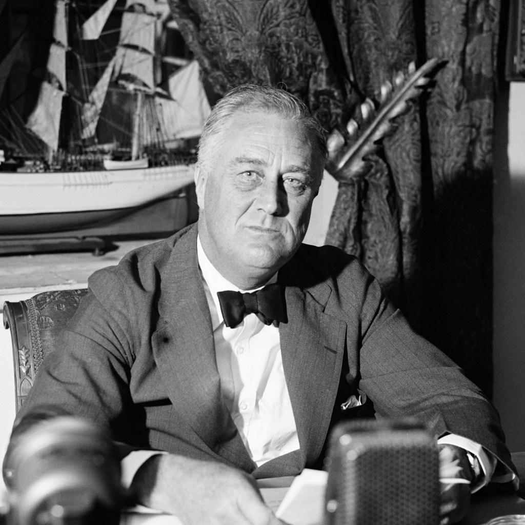 Franklin D. Roosevelt making a national address at the White House, Washington, D.C. on the 6th of September 1936